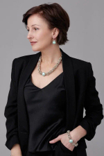 Колье Византия с плоским мятным жемчугом, оттенки золото и серебро