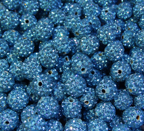 ДШ003НН10 Бусины из полимерной глины и хрустальных страз, цвет: голубой, размер: 10 мм, 5 шт.