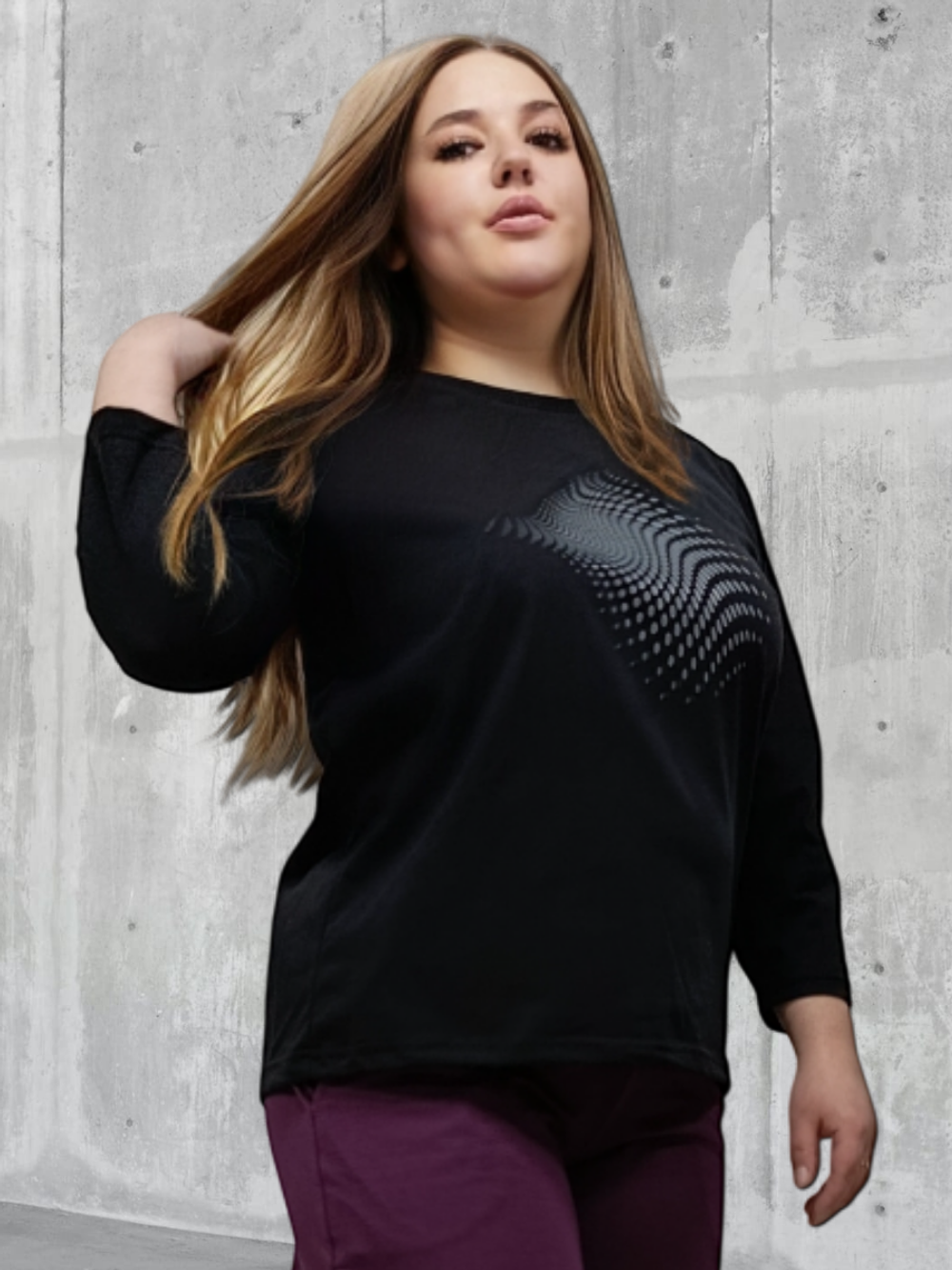 24417 Джемпер женский, рукав 3/4 с печатью кулирка черный (60)
