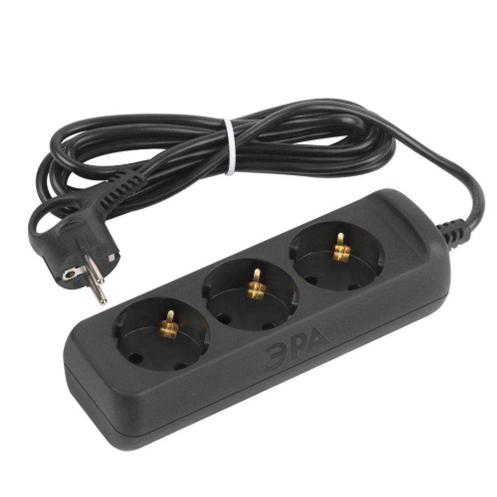 Удлинитель электрический ЭРА UX-3e-3m-B с заземлением 3 розетки 3м ПВС 3x0,75мм2 10А черный | Бытовые удлинители