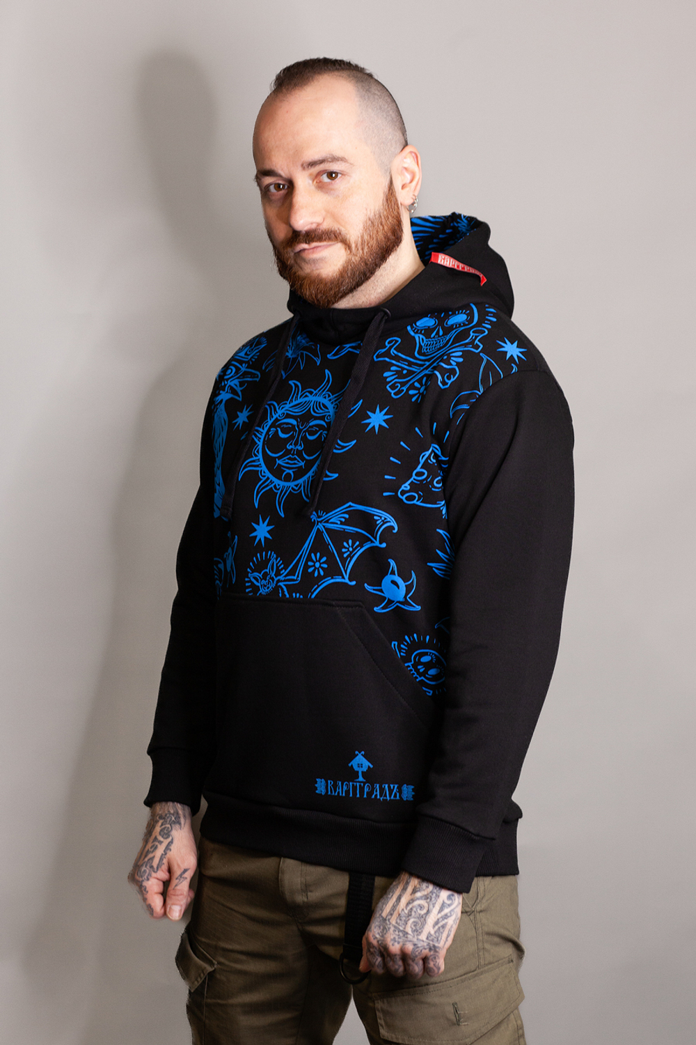 Худи Варгградъ мужское чёрное-синее «Паттерн ведьмин круг» без начёса