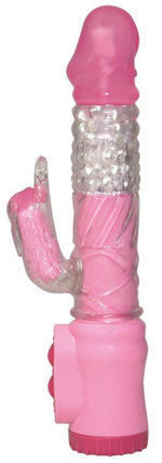 Розовый вибратор Vibrating Rabbit с клиторальным зайчиком - 22 см. (Цвет: розовый)