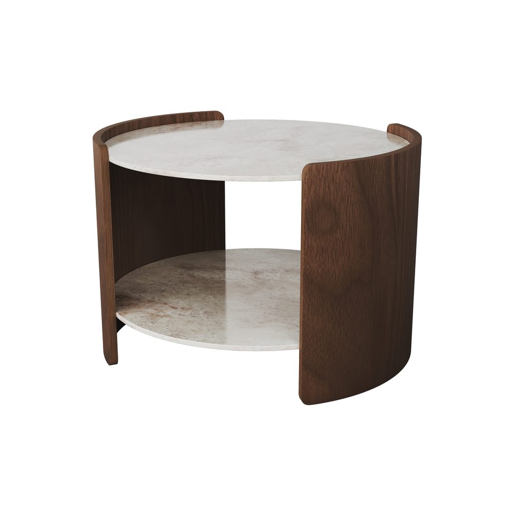 Столик Lagom Stone D 65 см высота 45 см (камень OV, орех)