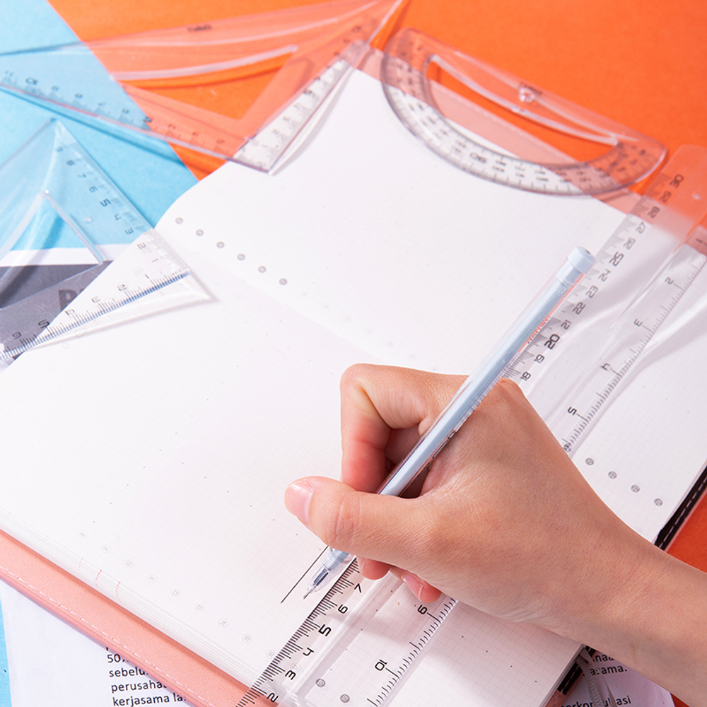 Набор линеек Deli "Pioneer" (угольник .2 шт, линейка 30 см,транспортир)