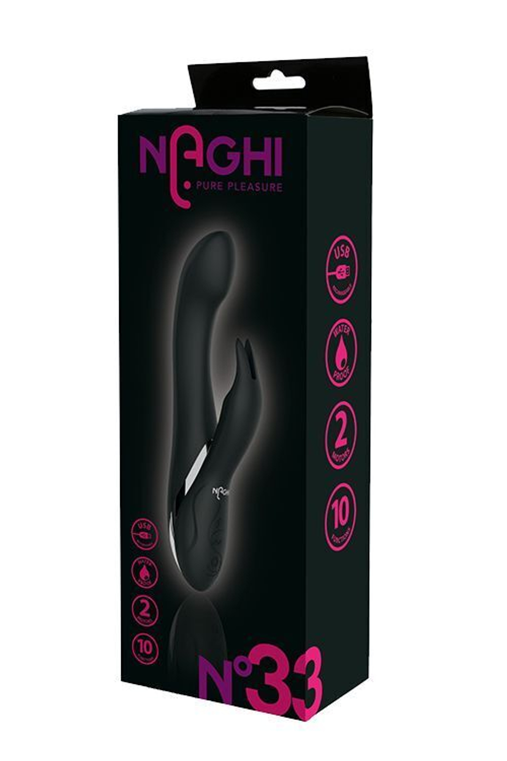 Черный вибратор-кролик NAGHI NO.33 RECHARGEABLE DUO VIBRATOR - 23 см. (Цвет: черный)
