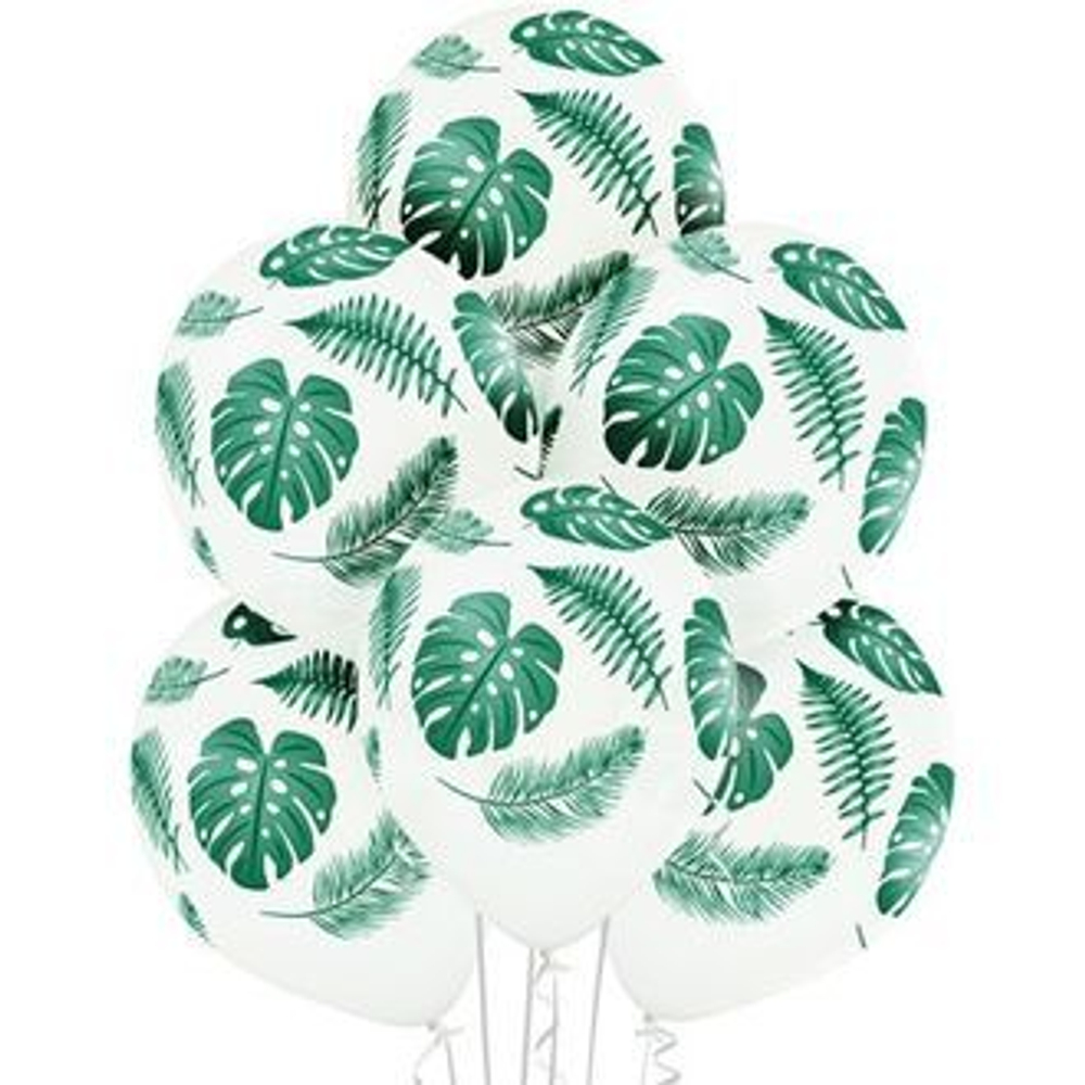 НОВИНКА! Латексные шары с рисунком "Тропические листья"