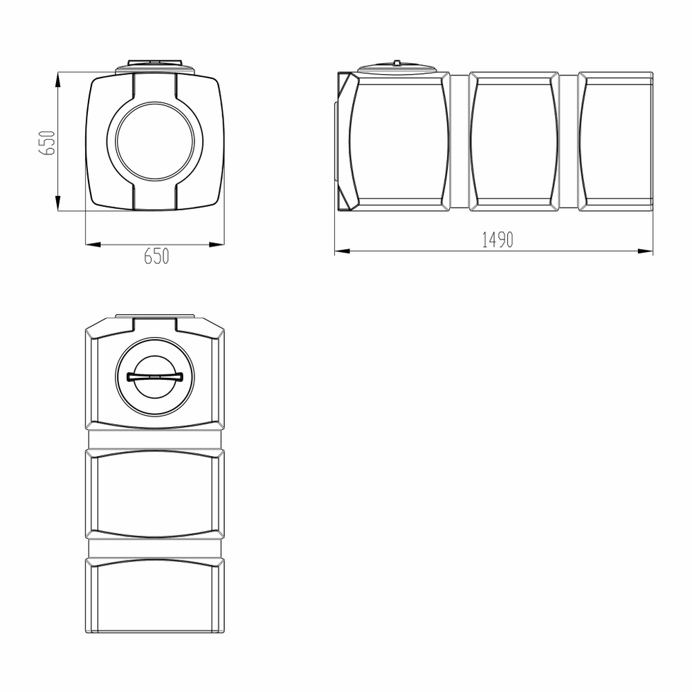 Емкость прямоугольная 500л горизонтальная Политим 500 л. прямоугольный (1490x650x650см;синий) - арт.560722