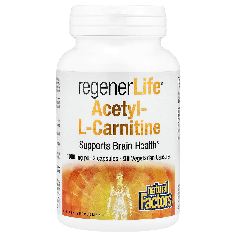 Natural Factors, RegenerLife®, ацетил-L-карнитин, 90 вегетарианских капсул (500 мг на капсулу)