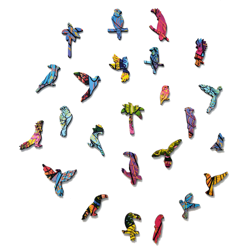 Яркий Попугай от Wood Trick - сборные пазлы причудливой формы, это картины, которые вы собираете сами