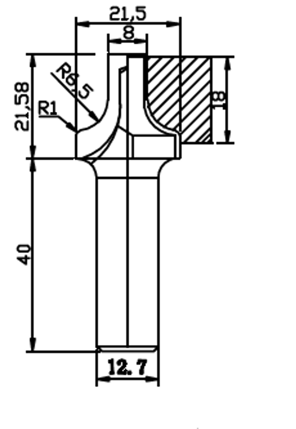 PCD профильная фреза D.21.5x12 21.58x40 Z2