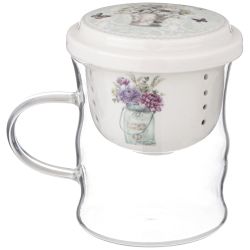 КРУЖКА СТЕКЛЯННАЯ С ФАРФОРОВЫМ СИТОМ LEFARD ЛОРИАН 420 МЛ