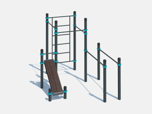 Воркаут комплекс 3 турника, шведская стенка, брусья и наклонная скамья - Кенгуру Стандарт