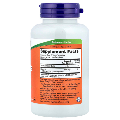 NOW Foods, корень солодки, 450 мг, 100 растительных капсул