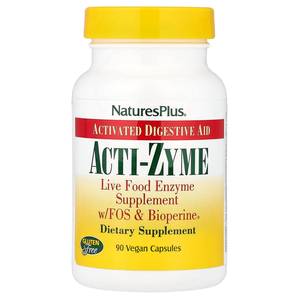 NaturesPlus, Acti-Zyme, средство для улучшения пищеварения, 90 веганских капсул