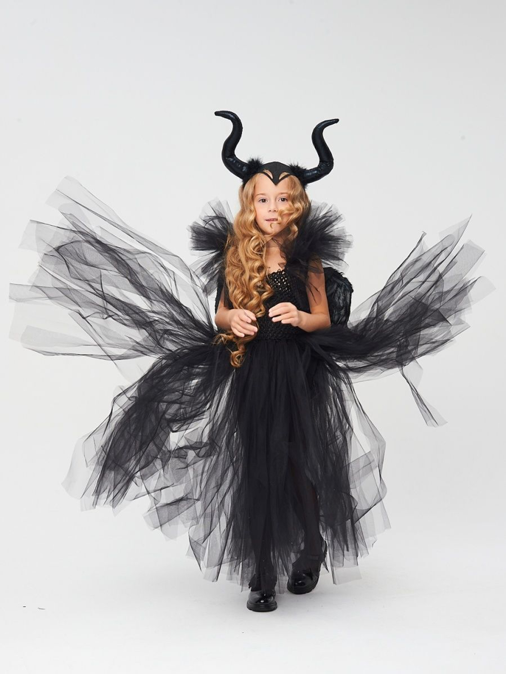 Костюм платье рога крылья Малефисента на Хэллоуин