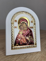 Владимирская БМ, икона арочная, белое дерево, эмаль 105х140