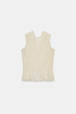 ZARA КРУЖЕВНАЯ РУБАШКА С ОБТЯНУТЫМИ ПУГОВИЦАМИ, КРЕМОВЫЙ