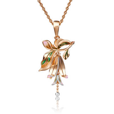 Подвеска «Колокольчик» из красного золота с эмалью