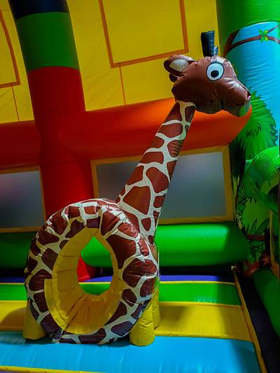 Надувной батут «Зверята с крышей» с горкой и скалодромом, 10х6х6 м