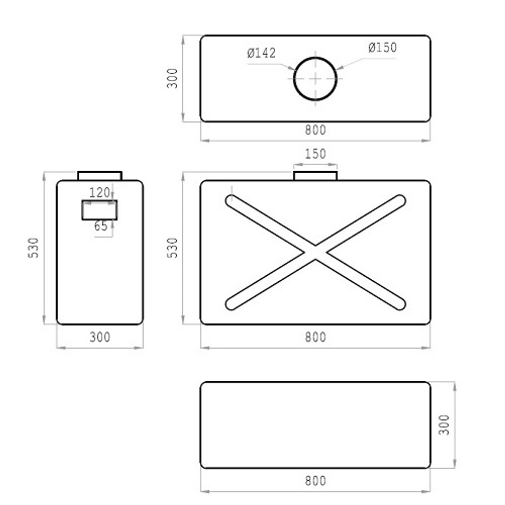 Ёмкость горизонтальная 120л Политим 120 л. прямоугольный (800x300x530см;белый) - арт.560911