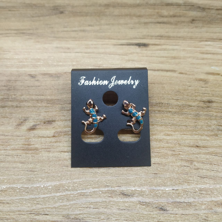 Серьги Small Саламандра эмаль цветная цвет голубой металл золотистый