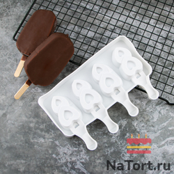 Форма силиконовая  «Эскимо Двойное сердце», 4 ячейки