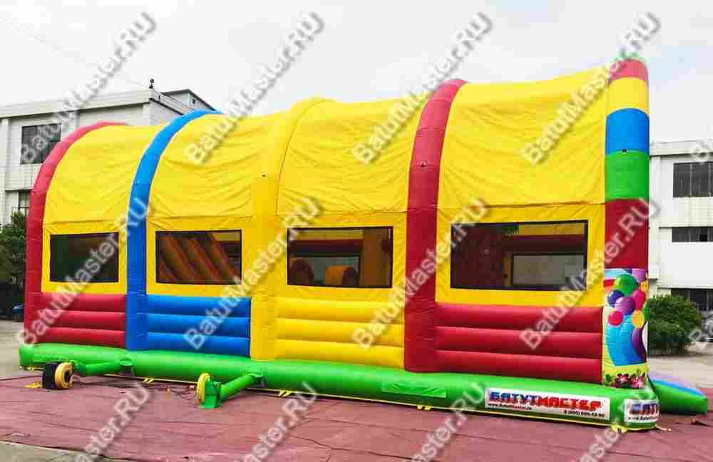 Надувной батут "Страна Сафария" с крышей и высокими горками 12*6*6 м