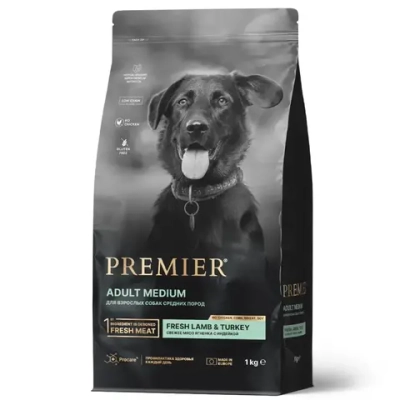 Premier dog lamb & turkey adult medium сухой корм для собак средних пород, свежее мясо ягненка с индейкой - 1 кг