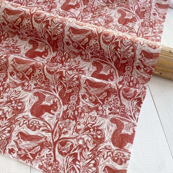 БЕЛКИ И ПТИЧКИ В СТИЛЕ У. МОРРИСА, 100% хлопок Handmade Fabric 4