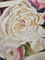 Картина авторская акварельная в паспарту 40х50 см на стену для интерьера "Белый пион"