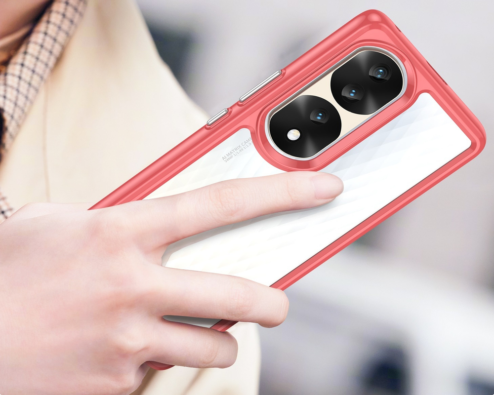 Чехол усиленный двухкомпонентный с красными рамками для Honor 70 Pro 5G, мягкий отклик кнопок