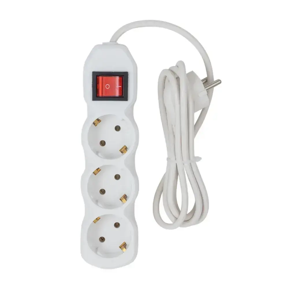 Сетевой фильтр с предохранителем 1.5м 3 розетки СТАРТ удлинитель бытовой с заземлением, защита от скачков напряжения