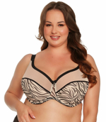 Бюстгальтер Alia с шитыми чашками +size и анималистическим принтом (Размер: 95J) (Цвет: черный с бежевым)