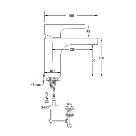 Смеситель для раковины Steinberg Серия 210 с керамическим картриджем, со сливным гарнитуром 1 1/4“, с гибкими шлангами 3/8“, хром 210 1000