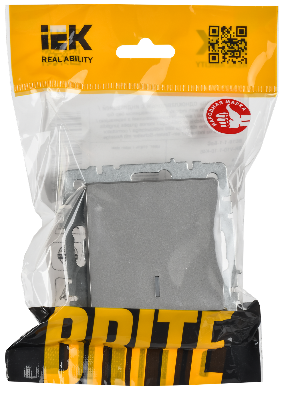 BRITE Выключатель 1-клавишный с индикацией 10А ВС10-1-1-БрС сталь IEK