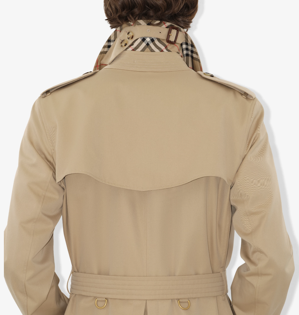 Оригинальный тренч Burberry Kensington средней длины,бежевый — сделано в Англии