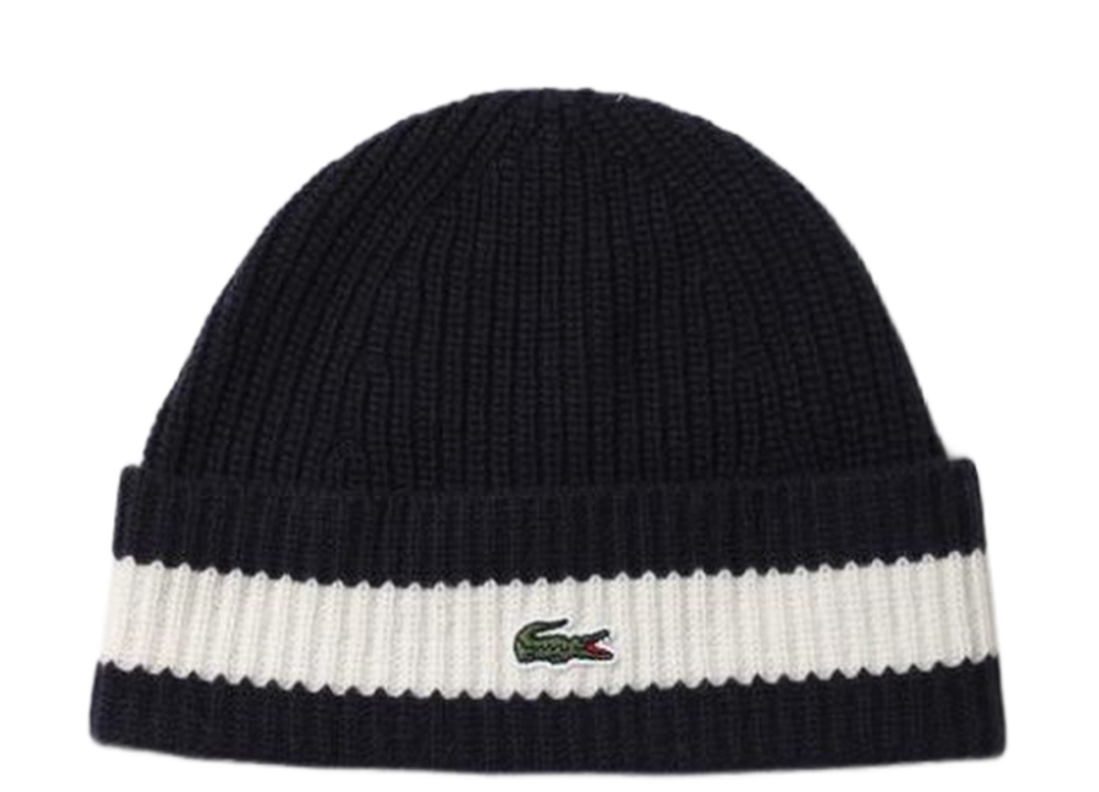 Шапка зимняя Lacoste Ribbed Wool Beanie - Black