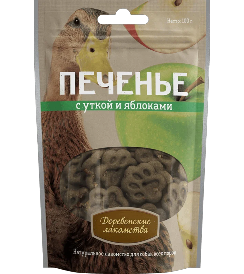 Деревенские лакомства Для собак Печенье с уткой и яблоками 100гр.