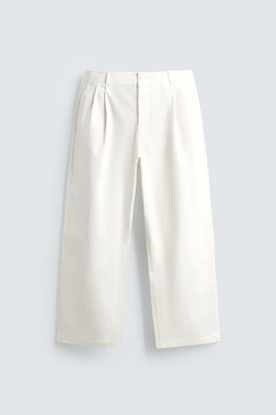 ZARA БРЮКИ WIDE FIT СО СКЛАДКАМИ, ЭКРЮ