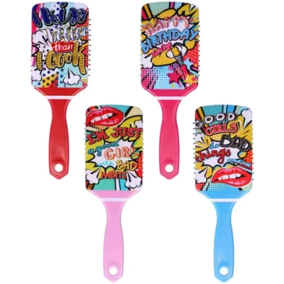 Расческа массажная прямоугольная форма «КОЛЛЕКЦИЯ ИМАНИ - «САНТЕГА», микс 4 дизайна, 24*7,5см (PVC упаковка)