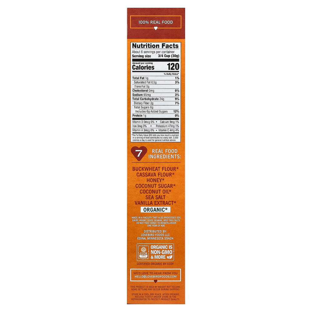 Lovebird, органические беззерновые хлопья, мед, 198 г (7 унций)