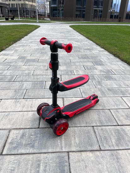 Самокат-беговел со светящимися колёсами 3 в 1 Scooter Micar Moby Black-Red