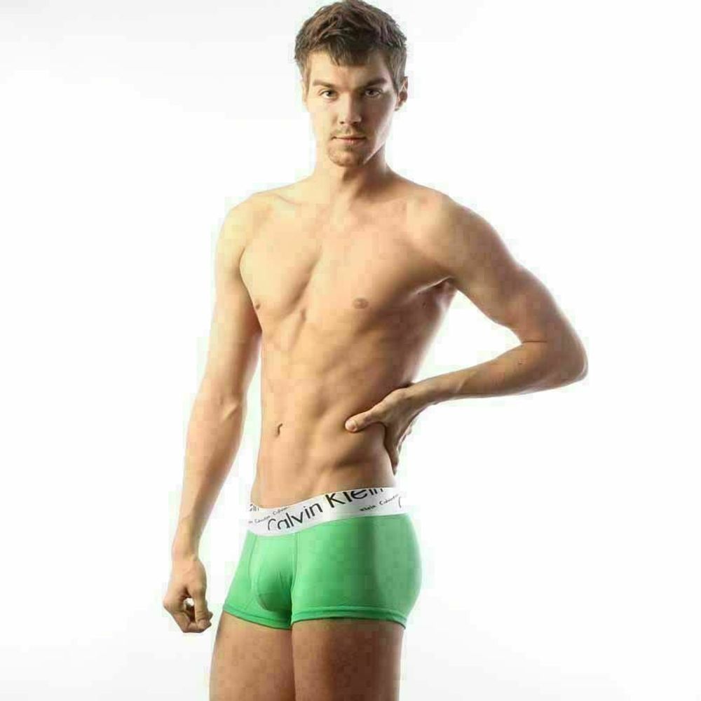 Мужские трусы боксеры зеленые с косой резинкой Calvin Klein Steel Boxer Italics Green