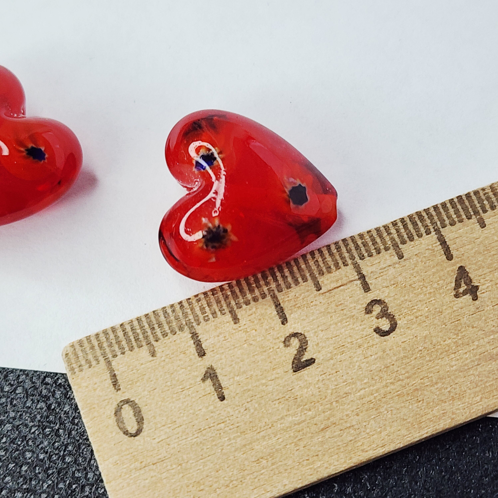 Бусины сердце, стекло, лэмпворк, миллефиори, р-р 20мм, штучно