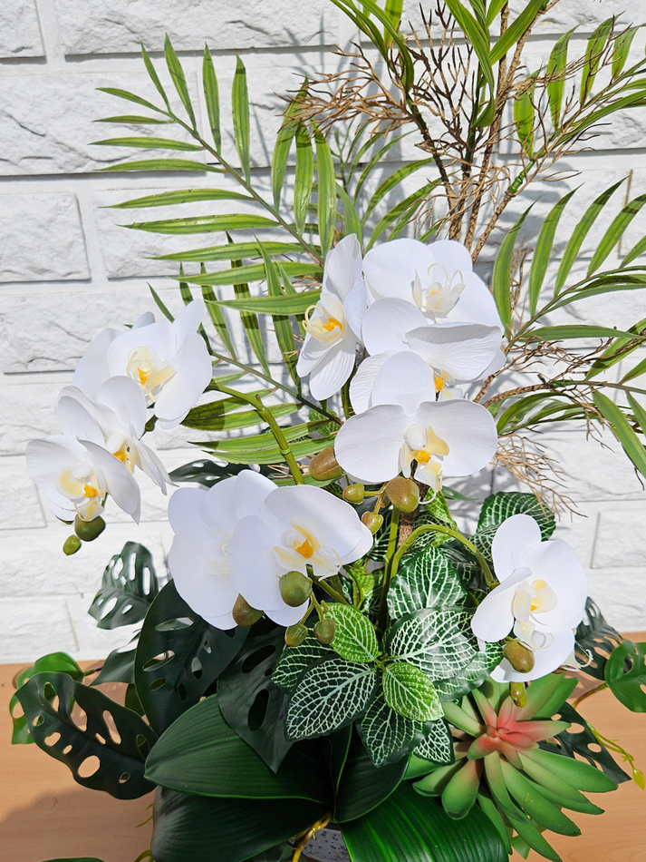 Искусственная зелень с орхидеей 70см в чаше Лофт