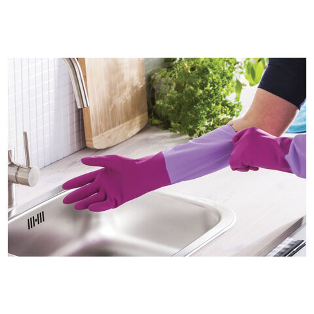 Перчатки резиновые, х/б напыление, рифленые пальцы, размер L, Роза, 75 г, ПРОЧНЫЕ, YORK, 92370