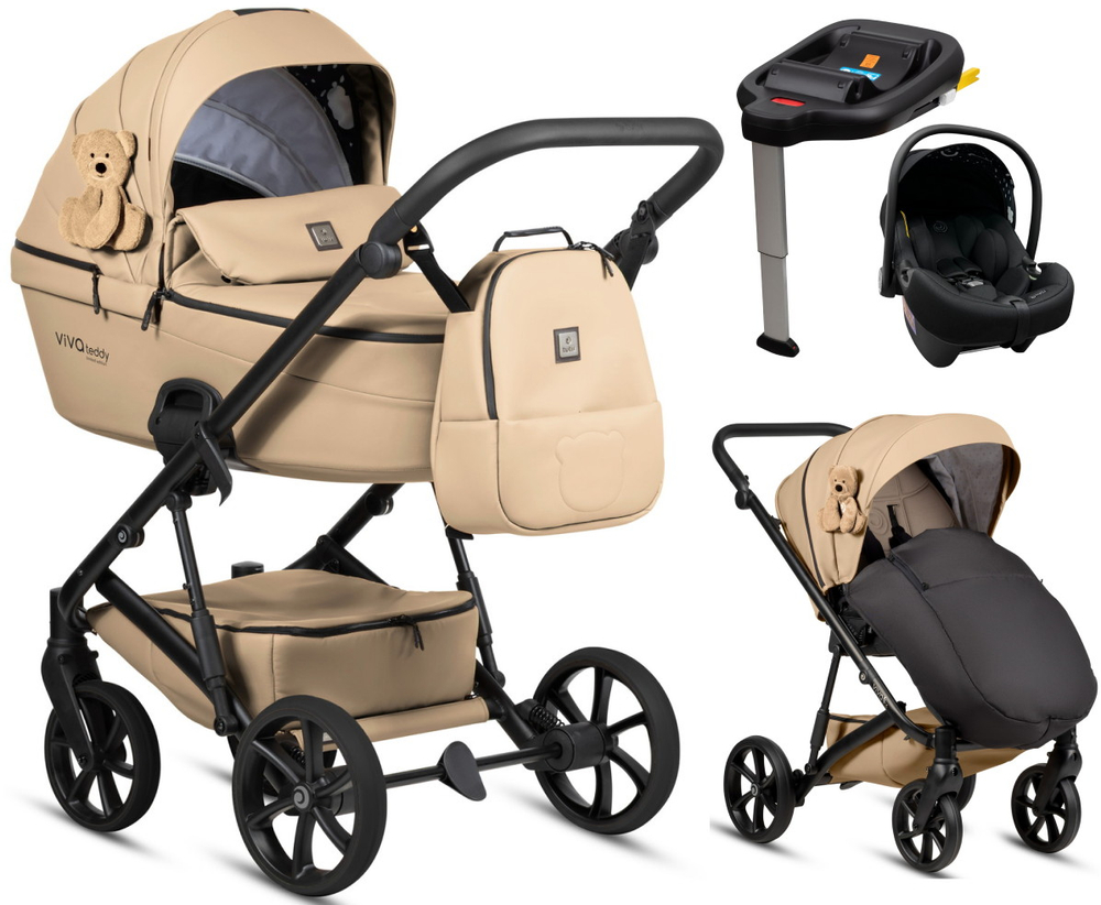 Детская коляска Tutis Viva 6 Plus Teddy 4 в 1 с автокреслом Elo Lux EduSky Black и базой 1612111 Creamy