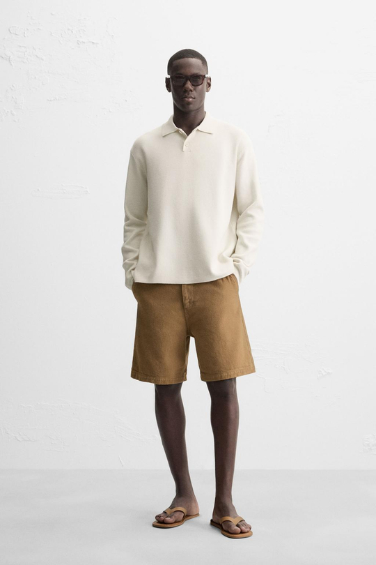 ZARA МЯГКОЕ ТРИКОТАЖНОЕ ПОЛО, ЖЕЛТОВАТО-БЕЛЫЙ