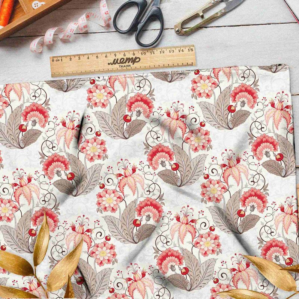 Ткань саржа модные букеты