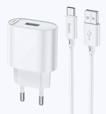 Зарядное устройство HOCO C109A 18W QC3.0 3A USB + кабель Type-C White